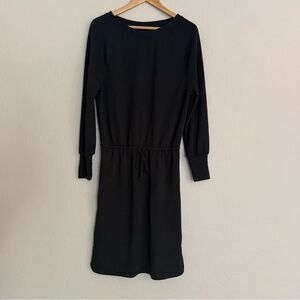 Prana Long Sleeve Textured Knit Drawstring Waist Dress Black Size M
